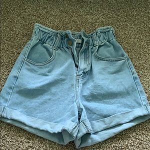 Light washed Denim Paperbag High Waisted Shorts